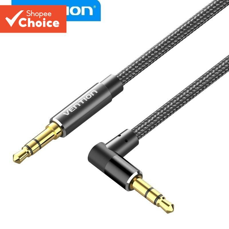 [Shopee Choice] Vention Audio Cable 3.5mm Hi-Fi Sound Stereo Nylon Braided Male to Male Aux Cord แท็บเล็ต 90 องศาสําหรับโทรศัพท์รถยนต์แล็ปท็อป