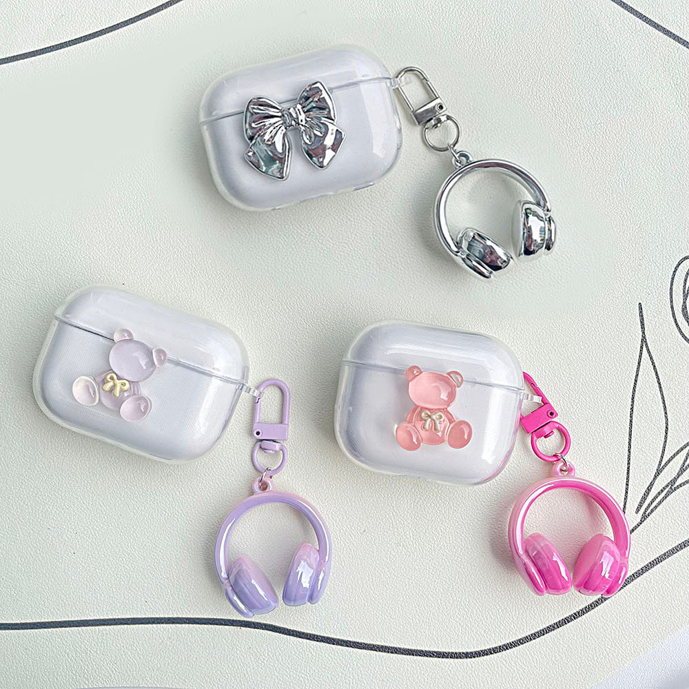 สําหรับ QCY C30/C30S / MeloBuds Pro / arc buds lite กรณีหมีน่ารักการ์ตูนซิลิโคนโปร่งใสหูฟังสําหรับ Q