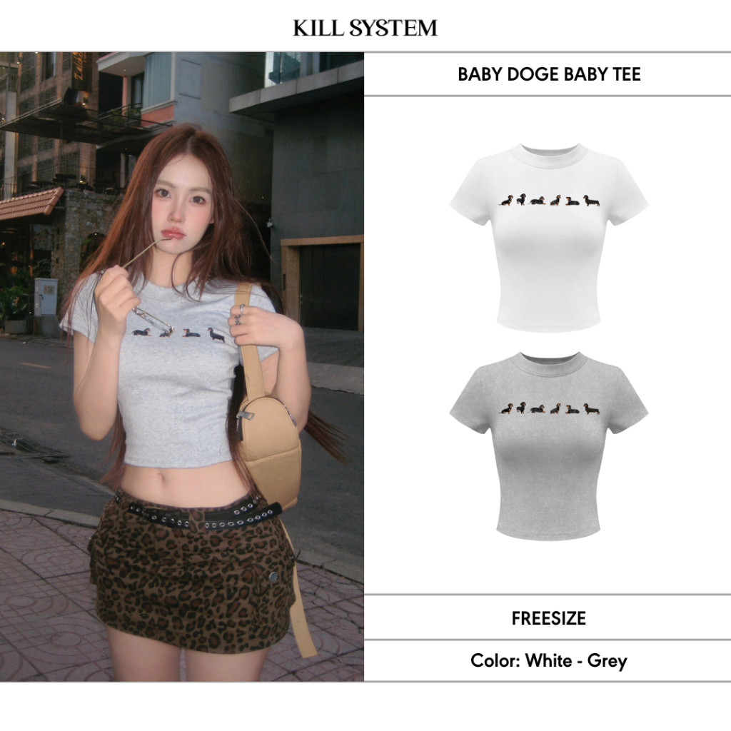 BABY DOGE เสื้อยืดรัดรูปผ้าฝ้ายยืด - KILL SYSTEMSize S-5XL