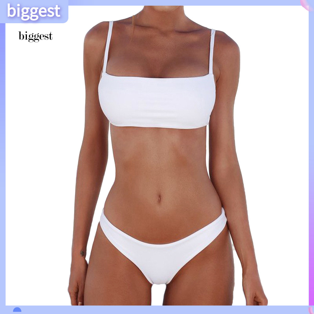 BGT สีทึบ ชุดว่ายน้ำสำหรับผู้หญิง สายคล้องคอ เอวสูง รวมบราและกางเกงชั้นใน