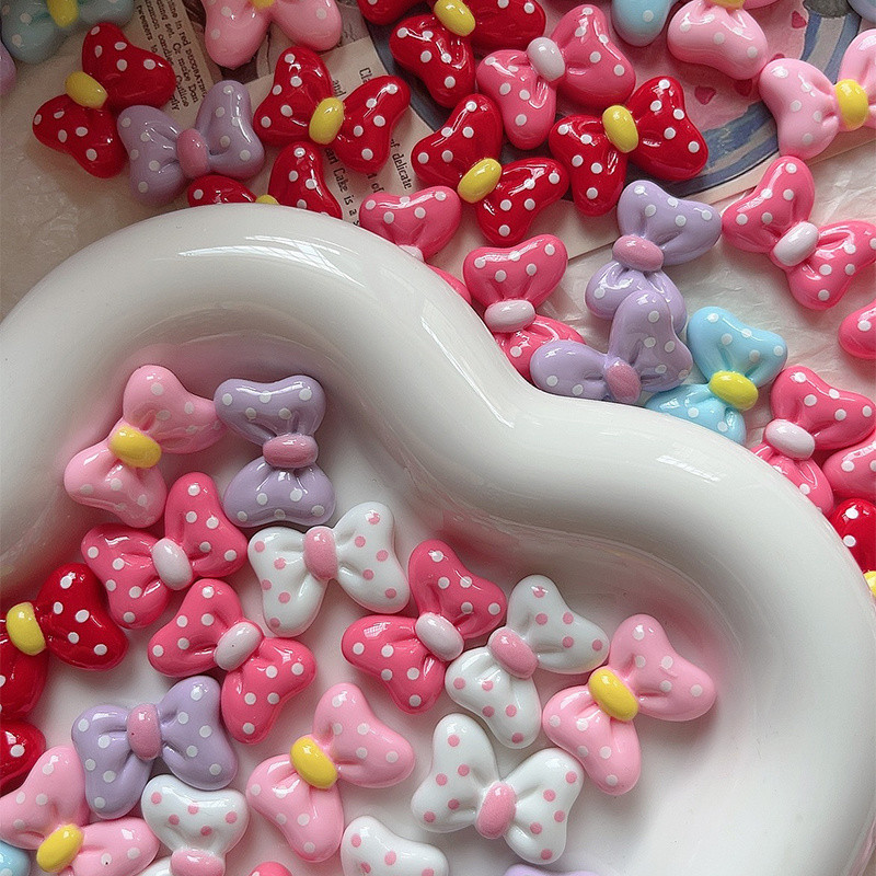 [100 ชิ้นในสต็อก] โบว์ลายจุดใหม่ อุปกรณ์ DIY เรซิน กิ๊บติดผม ครีม รูโทรศัพท์ รองเท้า ดอกไม้ ยางรัดผม ตกแต่ง วัสดุทำมือ