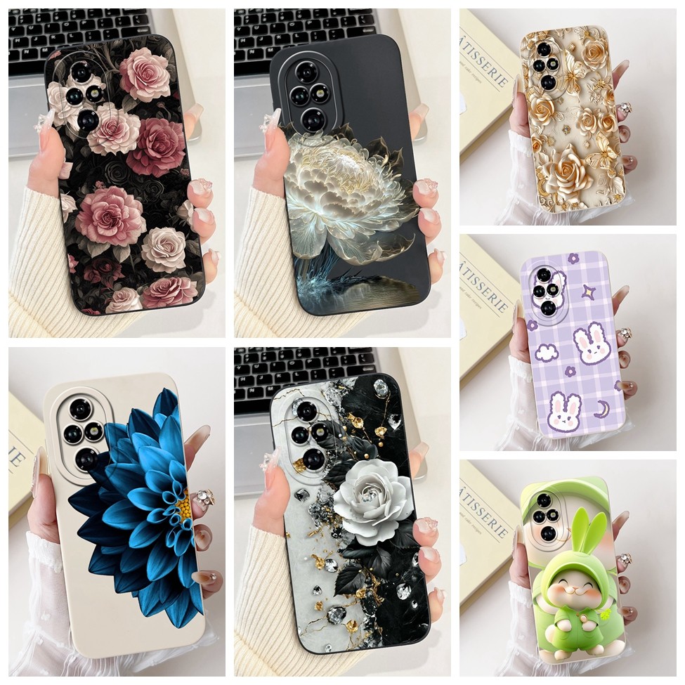 Honor 200 Pro กรณี ELP-NX9 ซิลิโคนแมวน่ารักแฟชั่นผีเสื้อดอกไม้รักทาสีฝาครอบ Honor 200 Pro ELP-AN00 เ