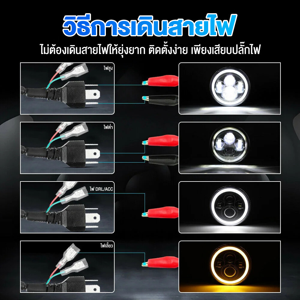 ไฟหน้ารถจักรยานยนต์ Led 7 นิ้ว สําหรับ Jeep Wrangler ฮาร์เลย์ไฟหน้ากลมไกล - รูปที่ 5