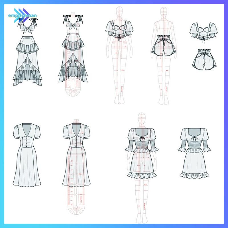 EPMN> ผู้หญิงแฟชั่นวาดไม้บรรทัดรูปแม่แบบสําหรับภาพประกอบ Sketch Template ใหม่