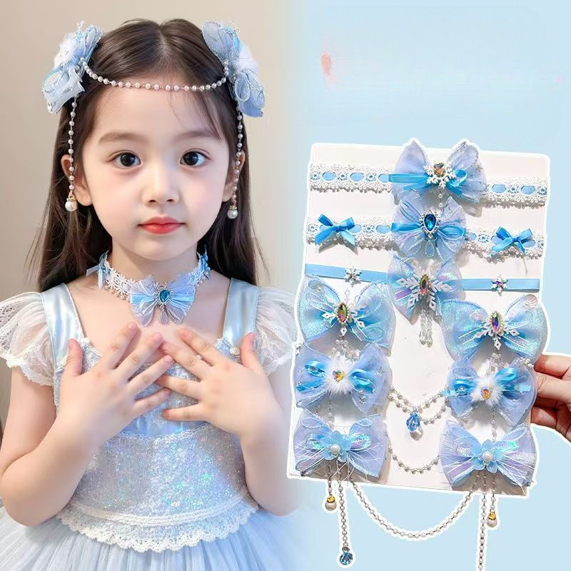 เด็กน้ําแข็งและหิมะประณีตอุปกรณ์ผมน่ารักสาวสร้อยคอมุกขนาดใหญ่ พลอยเทียม กุทัณฑ์ หน้าผากโซ่เครื่องประดับผม