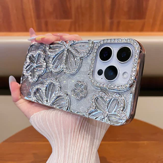 เพชรดอกไม้ แวววาว ชุบเคสโทรศัพท์สําหรับ ไอโฟน 17 มือโปร สูงสุด 16 บวก 15 14 13 12 11 กันกระแทกป้องกันปลอก