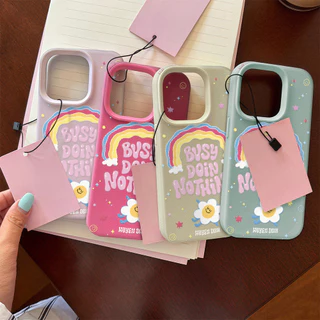 เคสมือถือ For iPhone 16 Pro Max เคสนิ่ม TPU สีลูกกวาด ดอกไม้สีรุ้ง👉For iPhone 11 15 14 13 12 Pro X XS max XR 7 8Plus เคส