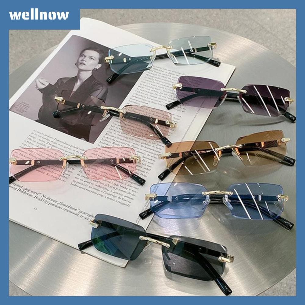 【⚡เวลาจำกัดราคาต่ำ】WELLNOW แว่นกันแดดไร้กรอบ ป้องกัน UV400 ทรงสี่เหลี่ยมผืนผ้า Retro สำหรับผู้หญิงและผู้ชาย