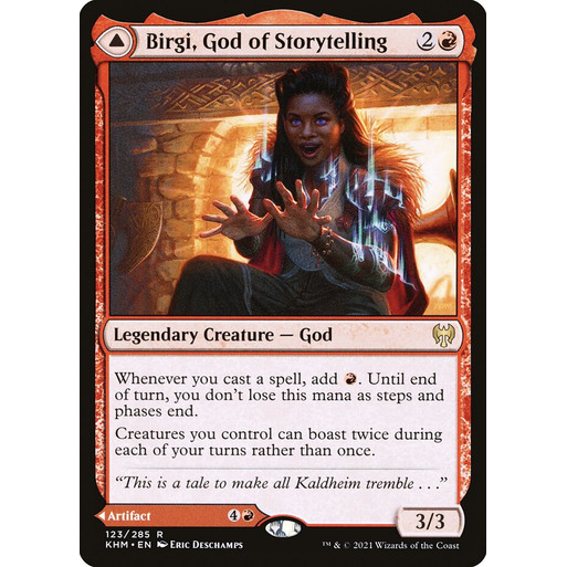 การ์ด EDH PlayTest - Birgi, God of Storytelling // Harnfel, Horn of Bounty (สีแดง)