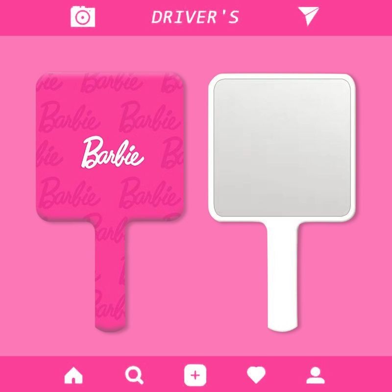 กระจกจับตุ๊กตาบาร์บี้สีชมพูกระจกแต่งหน้าแบบพกพาในกระเป๋ากระจกมือถือกระจกแบบพกพาหอพักหญิง อิน