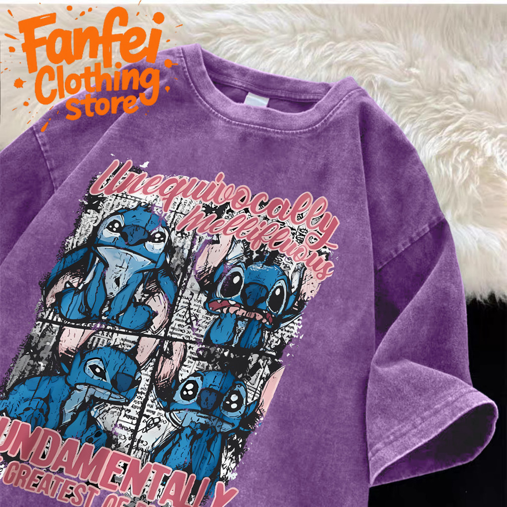 (จัดส่งตลอด 24 ชั่วโมง)Fanfei Stitchเสื้อยืด  เสื้อยืด หลากสีเสื้อฟอก วินเทจ oversize  การ์ตูนน่ารักๆ แฟชั่นหน้าร้อน