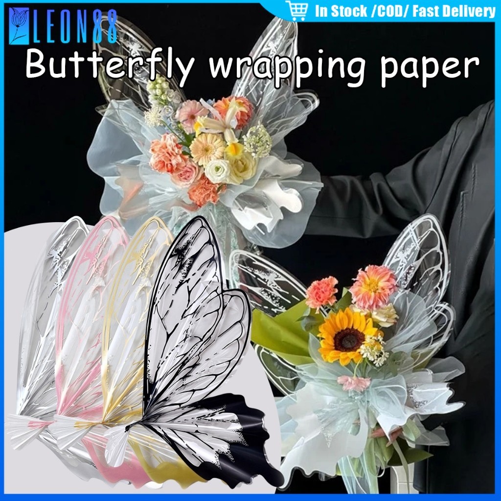 ของมาใหม่！40แผ่น กระดาษห่อช่อดอกไม้รูปปีกผีเสื้อ 50*56CM กระดาษแก้ว DIY