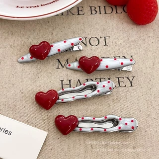 สไตล์เกาหลี Red Love Polka Dot Duckbill คลิปหญิง High-End กิ๊บติดผมสไตล์ใหม่ด้านข้างหักกิ๊บติดผม
