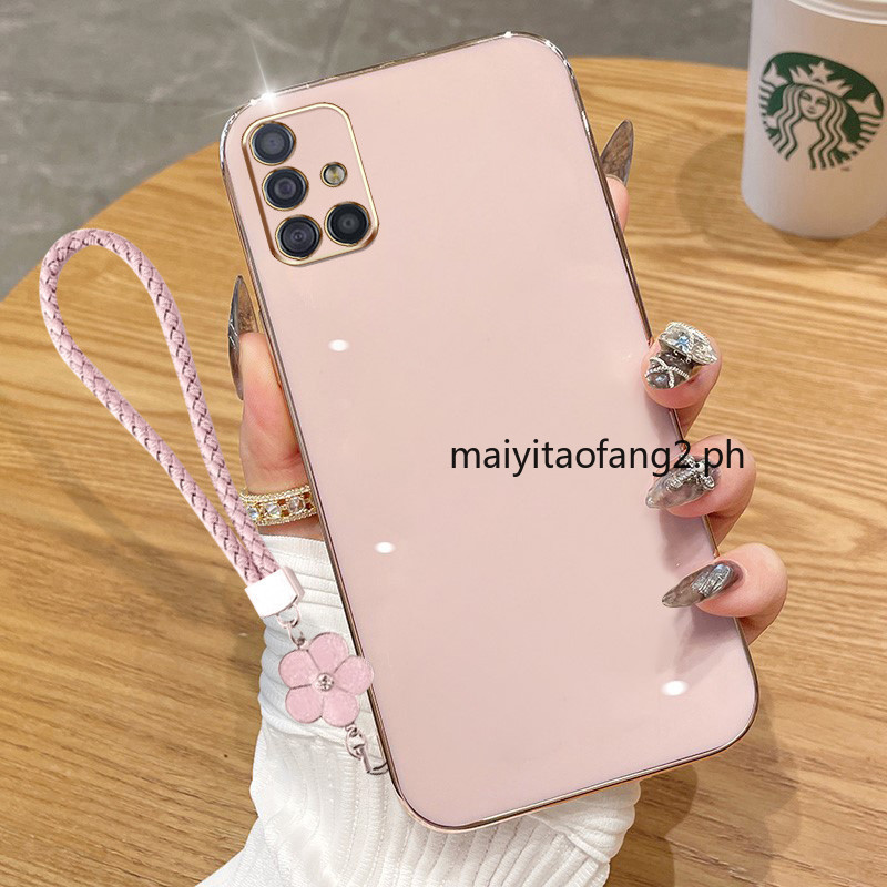 ปลอกสําหรับ Samsung Galaxy A51 A71 4G A21S A31 M31 M51 เลนส์กล้องไฟฟ้าสแควร์ซิลิโคนป้องกันเคสโทรศัพท์ + ฟรีเชือกเส้นเล็ก 6DDD