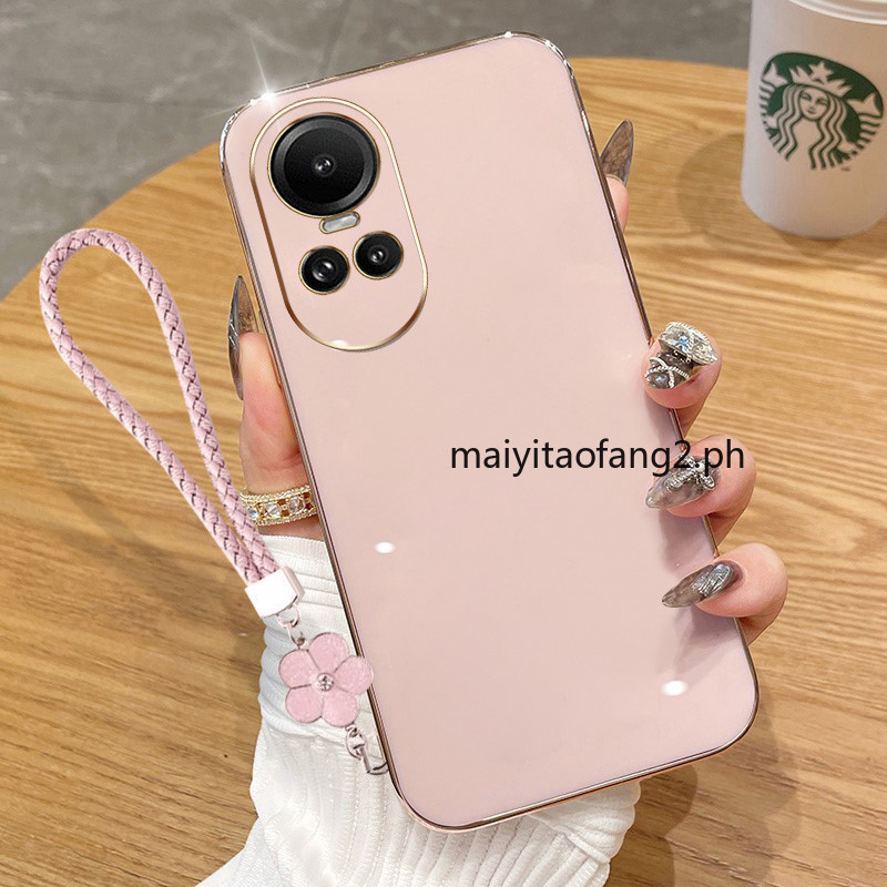 ปลอกสําหรับOppo Reno10 Pro Plus 5G Reno10 Pro + 5Gเลนส์กล้องชุบซิลิโคนสแควร์ป้องกันเคสโทรศัพท์ + ฟรีเชือกเส้นเล็ก 6DDD