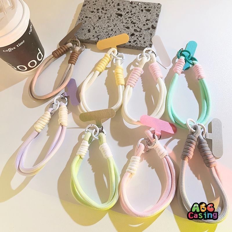 สายคล้องโทรศัพท์มือถือแบบถักเรียบง่ายสีพื้นแฟชั่นป้องกันการสูญหายแบบสั้น