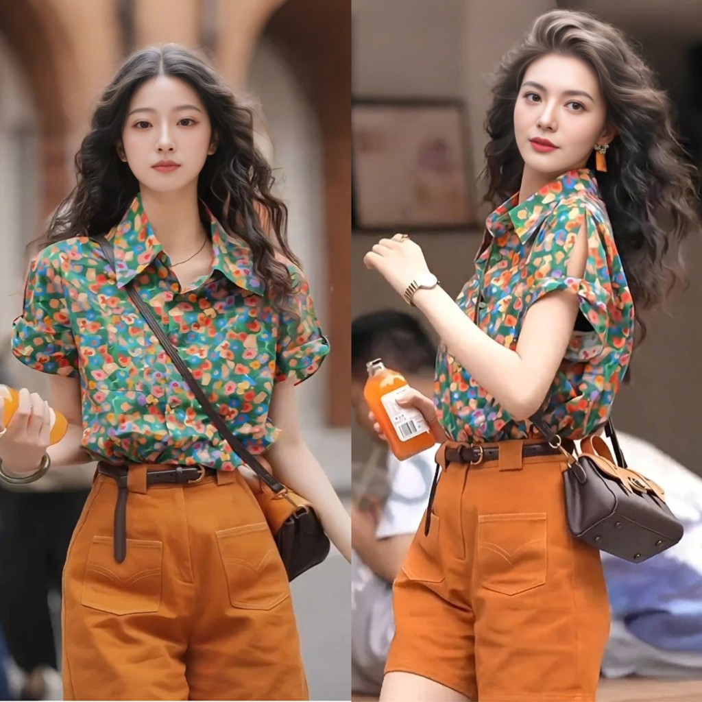 เสื้อเชิ้ตแขนสั้นลายดอกวินเทจ  ใส่แล้วดูดี เหมาะกับทุกฤดู
