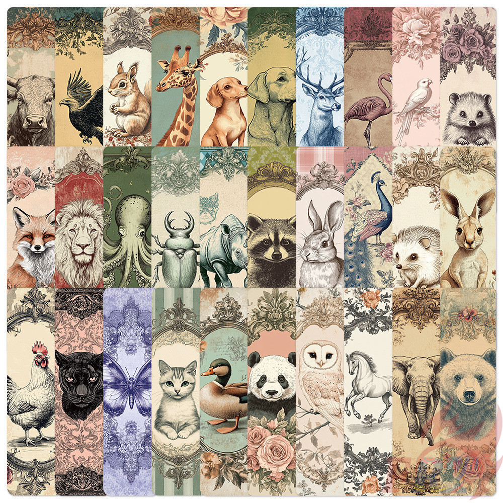 30ชิ้น/เซ็ต ※ ศิลปะกรอบรูปวินเทจ . ที่คั่นหนังสือสัตว์※หนังสือแฟชั่นเครื่องหมายหน้าเครื่องเขียนอุปกรณ์การเรียนสํานักงาน
