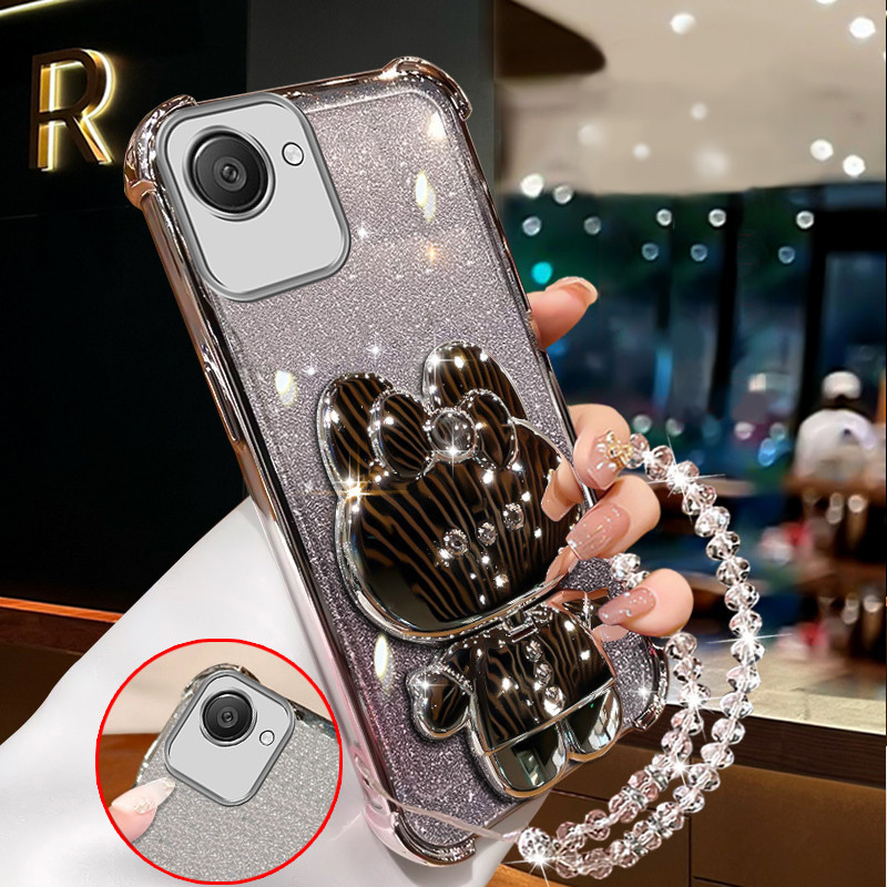 สําหรับRealme C30S REALME c30 2022 5G Soft Clearสี่มุมหนาชุบซิลิโคนเคสโทรศัพท์กระต่ายแต่งหน้ากระจกผู้ถือซิลิโคนกรณีXXXDA - รูปที่ 7