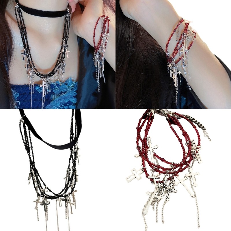 Kiss Gothic Cross Necklace Handmade Beaded Necklace Pendant Necklace Pendant Bracelet