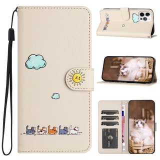 เคสไอโฟน Case for iPhone 17 16 Pro Max Air 17e 16e 15 14 13 12 Mini 6s 6 7 8 Plus X XS XR SE SE2 SE3 2020 2022 XsMax 12Mini 13Mini เคสโทรศัพท์หนังฝาพับพร้อมช่องใส่บัตร Cartoon Cats Wallet PU Leather Cover With Card Slots Soft TPU Shell ซองมือถือ KTM