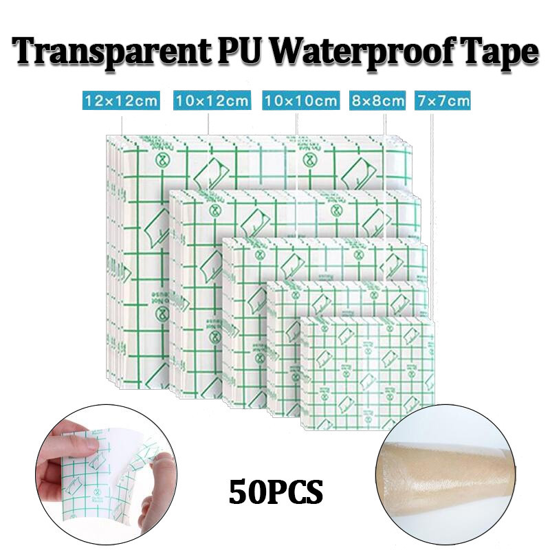 50PCS Medical PU กันน้ําโปร่งใสกาวแผล Dressing Fixation เทป