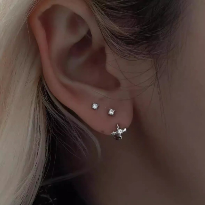 เราดอกไม้เย็นหวานส925เงินคริสตัลข้ามตะขอเจาะต่างหูสำหรับผู้หญิงและผู้ชายแฟชั่นหูกระดุมเครื่องประดับเป็นของขวัญ - รูปที่ 4