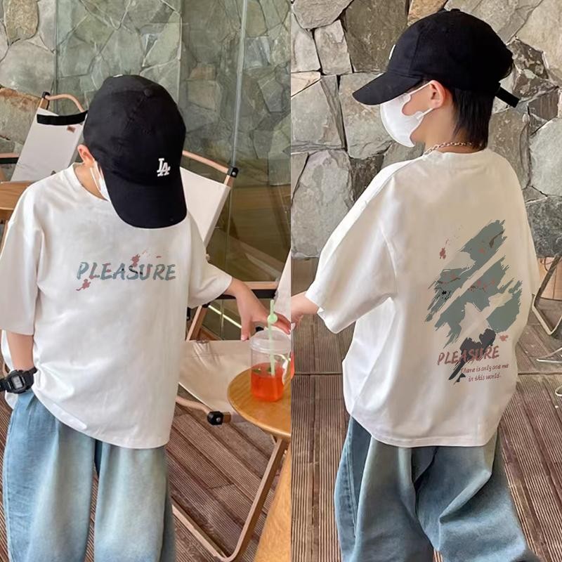 (ผ้าฝ้าย 100%)COD เสื้อยืดเด็ก พิมพ์ลายการ์ตูนน่ารัก เสื้อยืดคอกลม เหมาะสำหรับเด็กอายุ 6-13 ปี Cotton 100 % K141
