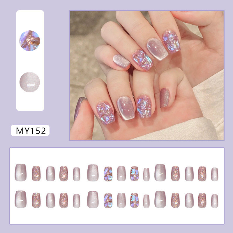 30ชิ้น กดบนเล็บ เล็บสีม่วงแวววาวแวววาว ของฉัน152