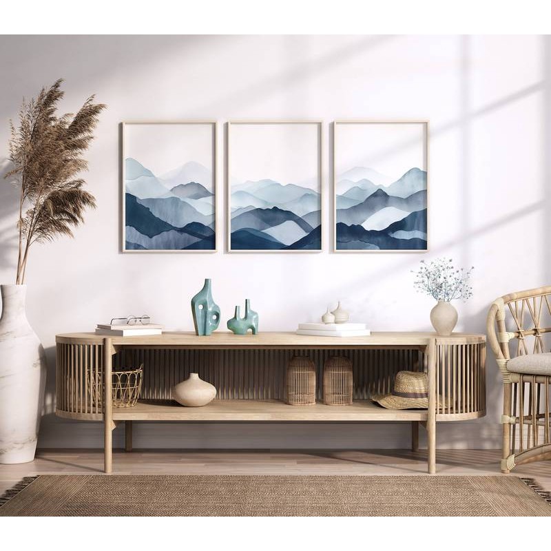 ชิ้น Navy Blue Mountain Ombre สีน้ําบทคัดย่อ Minimalist Wall Art ชุด