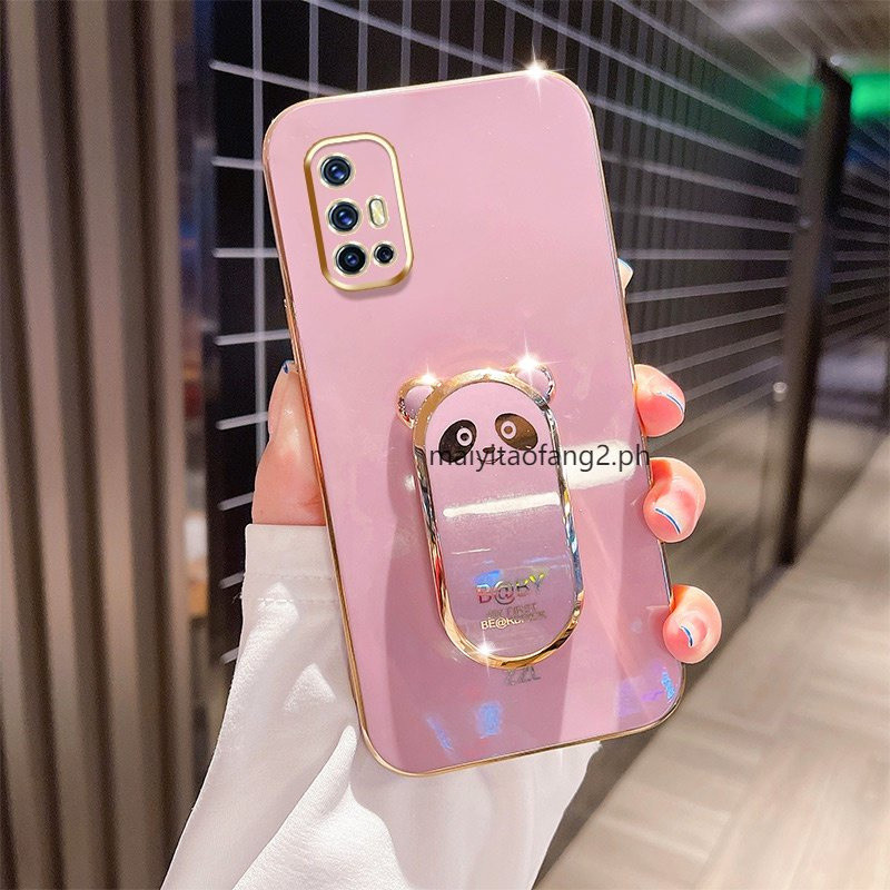 Vivo V17 V19 Neo Cartoo ขาตั้งหมีน่ารัก 6D กล้องรูละเอียดหรูหราเคสชุบบางเฉียบ
