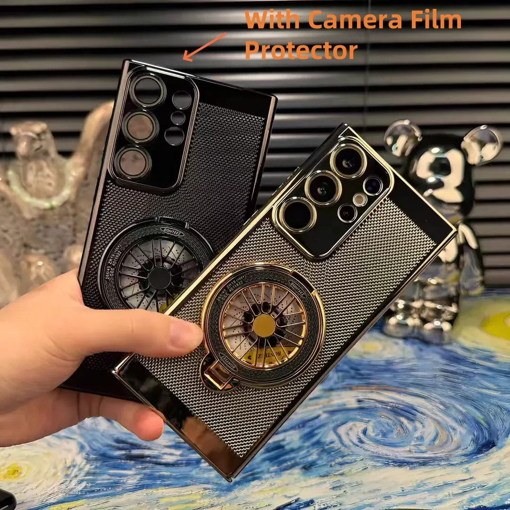 ความร้อน Dissipate ตาข่ายเคสโทรศัพท์สําหรับ Samsung S24 S25 Ultra S23 Ultra S22 S21 หมายเหตุ 20u หมุน Gyroscope ผู้ถือปกแข็ง