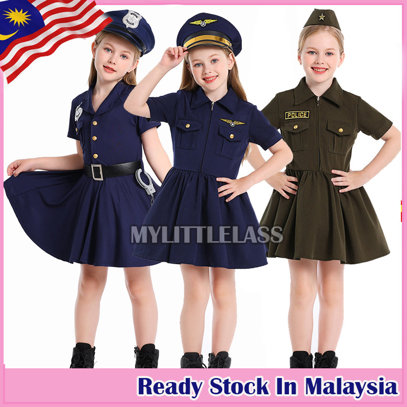 MYLITTLELASS Girls Role Play Pilot Outfit Air Force & Police Uniform เครื่องแต่งกายสําหรับเด็ก (2–14