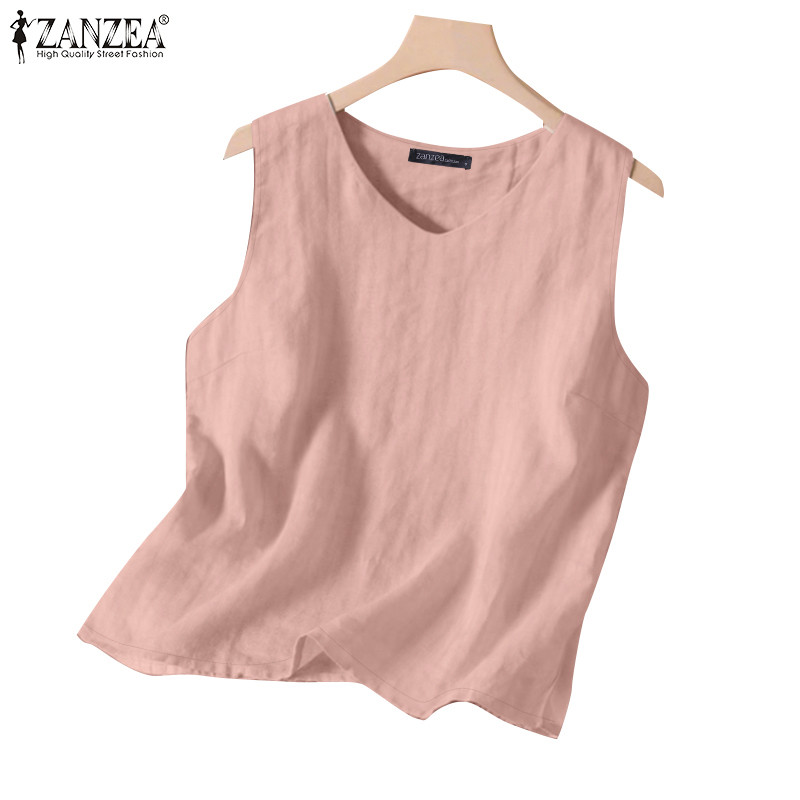 ZANZEA เสื้อแขนกุดคอกลวงแบบ casual สำหรับผู้หญิงสไตล์เกาหลี