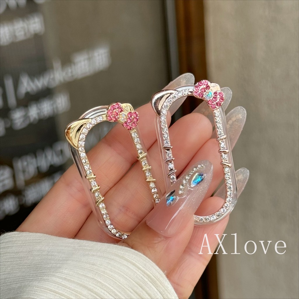 น่ารัก Bling Rhinestone Cats หู PC Hard สําหรับ Xiaomi Mi Band 9 8 NFC Hollow Watchcase สําหรับ Mi Band 9 8 ฝาครอบ