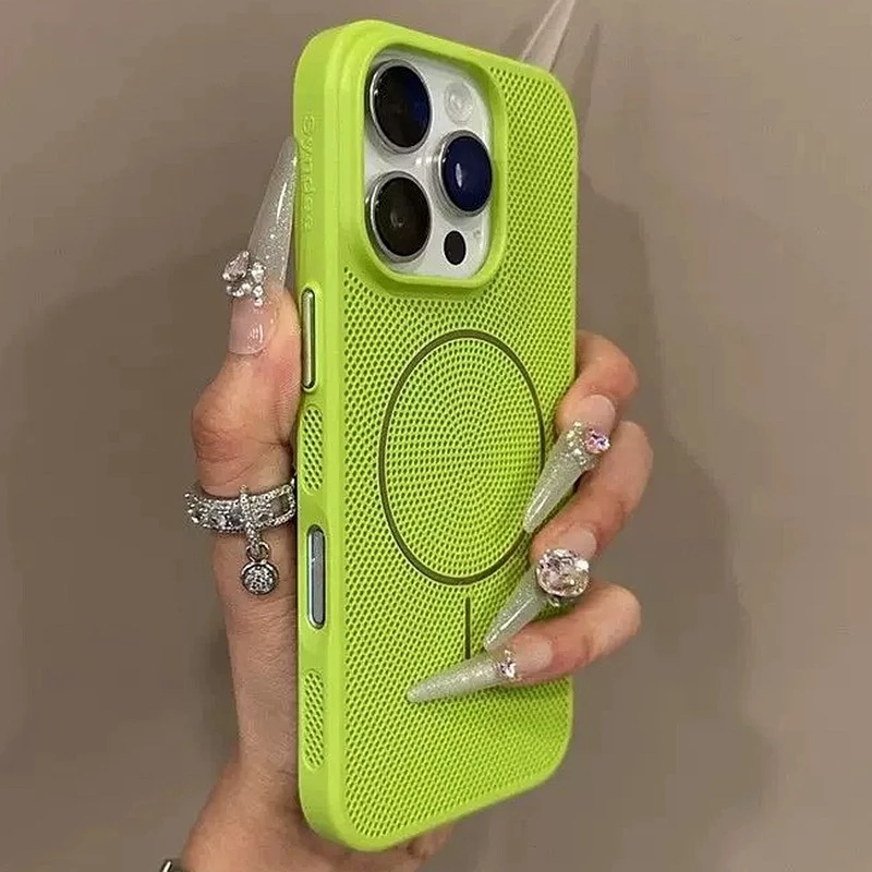 หรูหรารูตาข่ายกระจายความร้อนเคสโทรศัพท์สําหรับiPhone 11 12 13 14 15 16 Pro Max Plusแม่เหล็กฮาร์ดPCฝาครอบกันชน