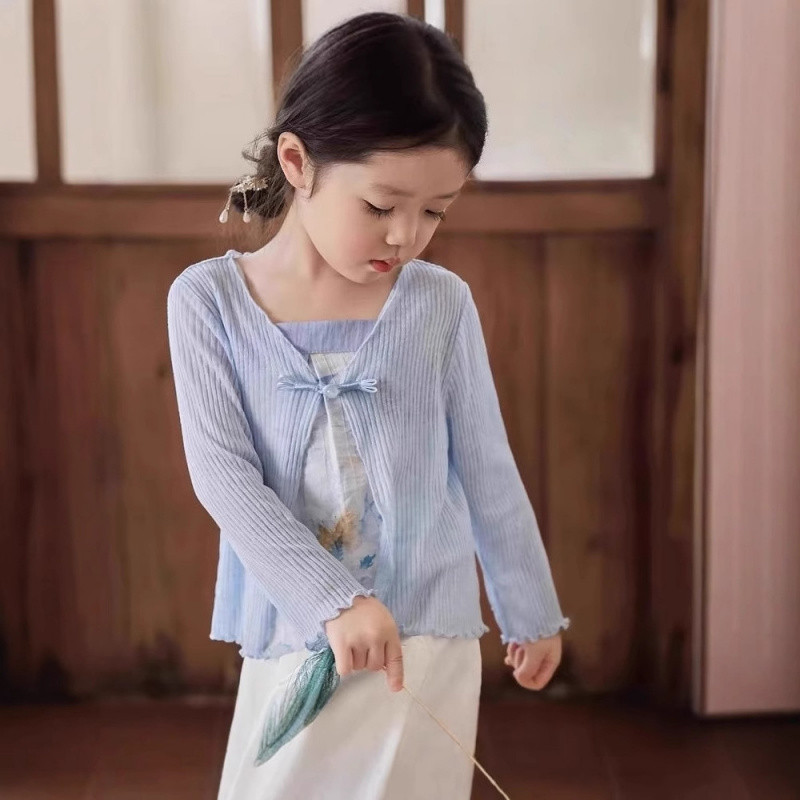 80-130【พร้อมส่ง】เสื้อคลุมแขนยาวเด็กผู้หญิงเนื้อผ้าบาง ติดกระดุมแบบจีน กันแดดและใส่ในห้องแอร์ สไตล์ทันสมัย สำหรับทารกในหน้าร้อน - รูปที่ 3