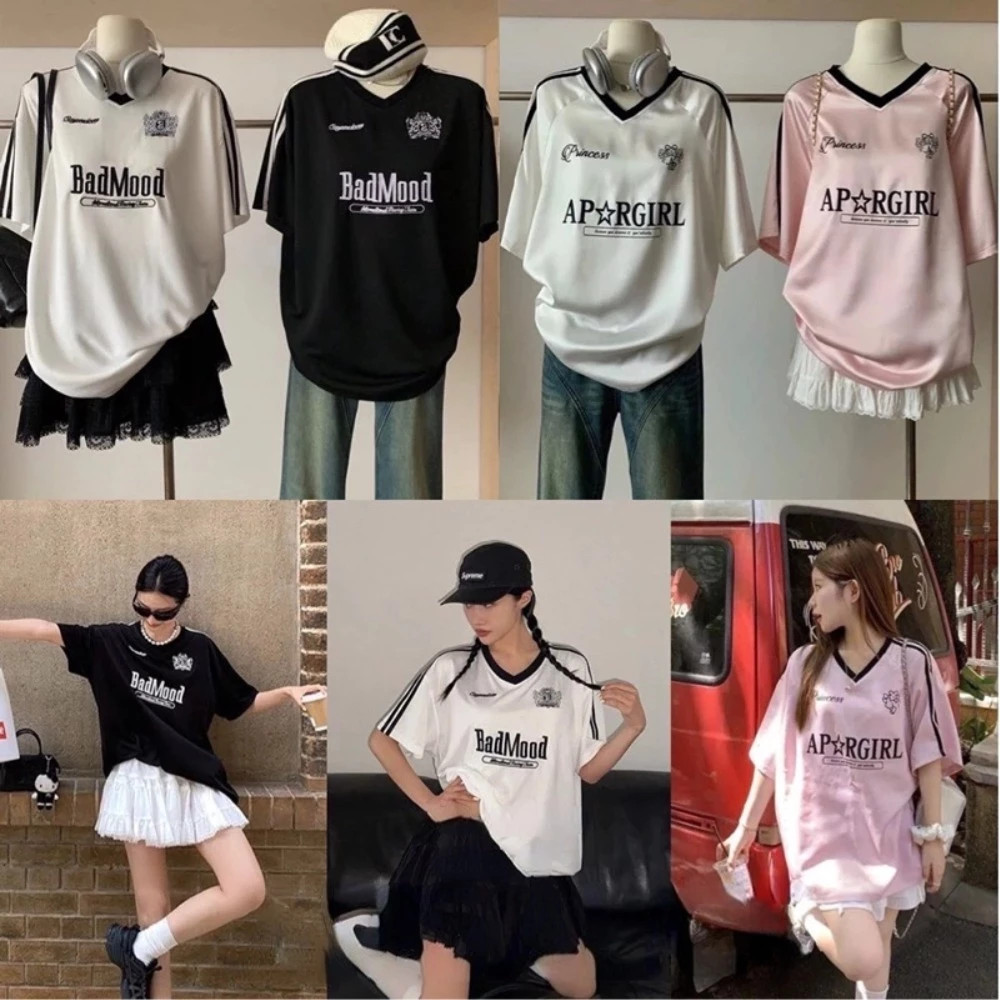 2568 สไตล์เกาหลีแฟชั่นผู้หญิง Oversize หลวมรูปแบบ T เสื้อ NO.78 V คอสั้นแขนสั้นเสื้อยืดกีฬาหวานสําหรับผู้หญิงแนวโน้มร้อน ราคา ถูกที่สุด ดีลบีเคเค แกลเลอรีภาพที่ 2