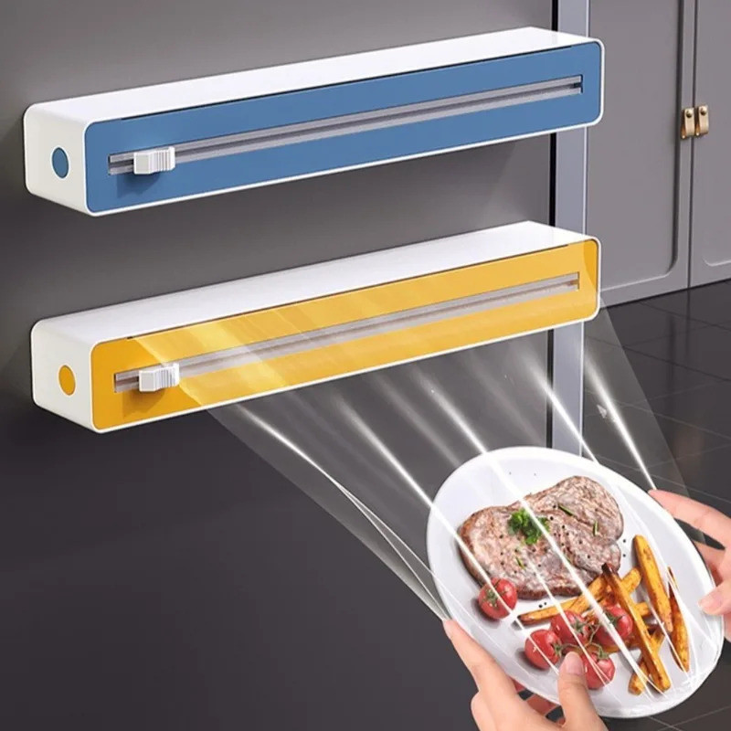 Storage Box Magnetic Cling Film Wrap Dispenser with Slide Cutter Plastic Wrap Dispenser Refillable F