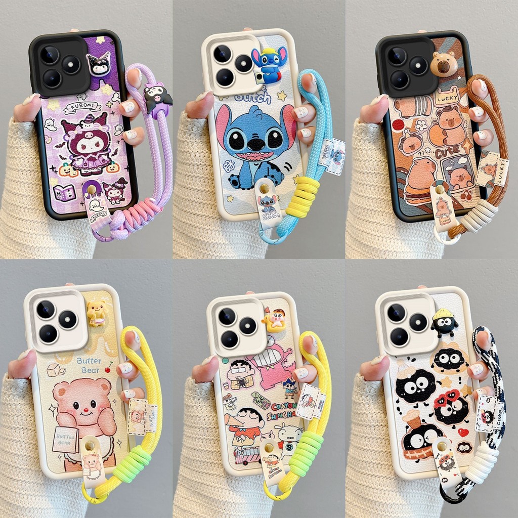 เคส REALME C63 C61 C53 C51 หนังการ์ตูนปักหมุดเชือกโทรศัพท์กรณี