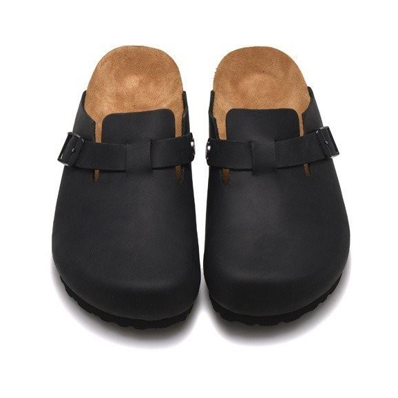 ใหม่ Birkenstock Boston Mens/Female Classic Cork หนังสีดํารองเท้าแตะ 34-46 ORTP