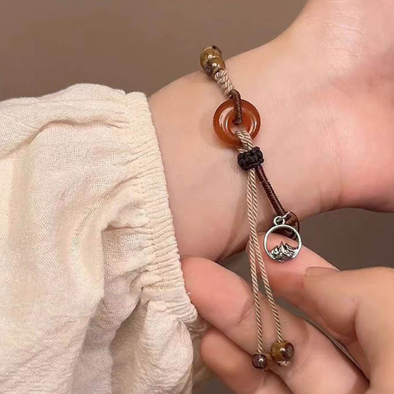 COD💖Amber Ping Buckle BraceletWomen New Chinese Style Woven BraceletRetro Ethnic Style Bracelet-Lune - รูปที่ 4