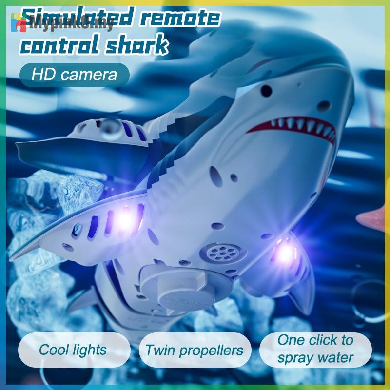 Mypink 2.4G รีโมทคอนโทรล Shark ของเล่น 4K HD กล้องสมาร์ท Rc Shark Whale ของเล่นน้ํารีโมทคอนโทรลเรือเ