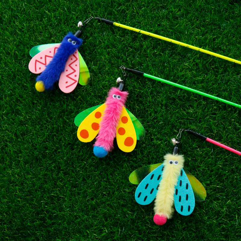 ระเบิดแมว ทีเซอร์ ติดระฆังแมลงบินที่มีสีสันเสายาวของเล่นแมวแมลงทีเซอร์ติดกัดทนตลกแข็งแรงทนทานอุปกรณ์สัตว์เลี้ยงขายส่ง