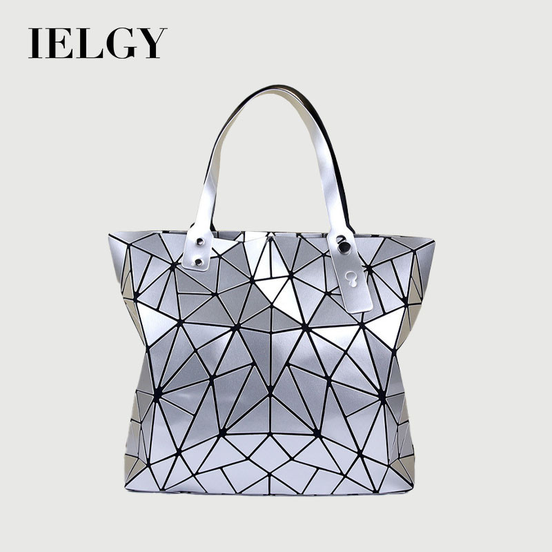 IELGY Geometric Diamond PU Glossy กระเป๋าถือความจุขนาดใหญ่สุภาพสตรีหลากหลายกระเป๋าสะพายไหล่พับได้