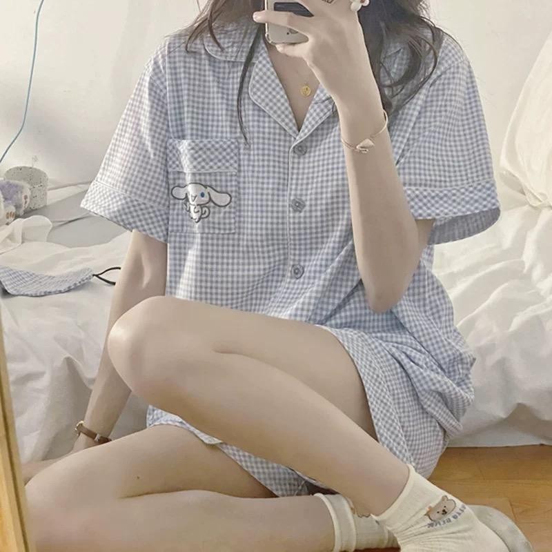 สําหรับผู้หญิง นักเรียน ชุดนอน ชุดนอน เสื้อแขนสั้น  สไตล์ญี่ปุ่นและเกาหลี