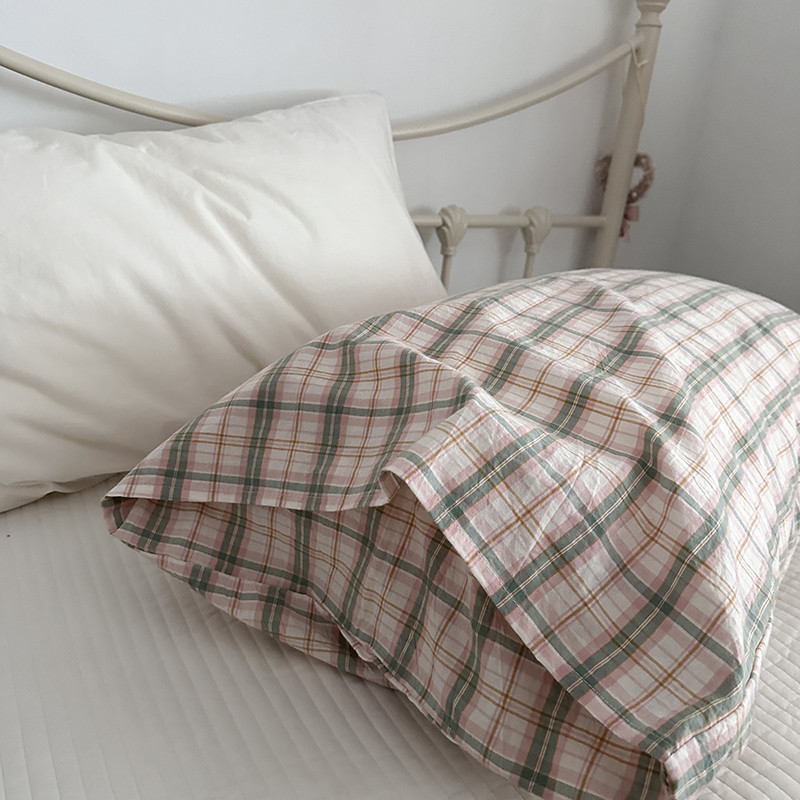 ตารางสีชมพูและสีเขียว ผ้าฝ้ายแท้คุณภาพสูง Super Soft 800TC pillowcase ปลอกหมอนผ้าฝ้ายหวีผ้าฝ้าย 100% ราคา ถูกที่สุด ดีลบีเคเค แกลเลอรีภาพที่ 3