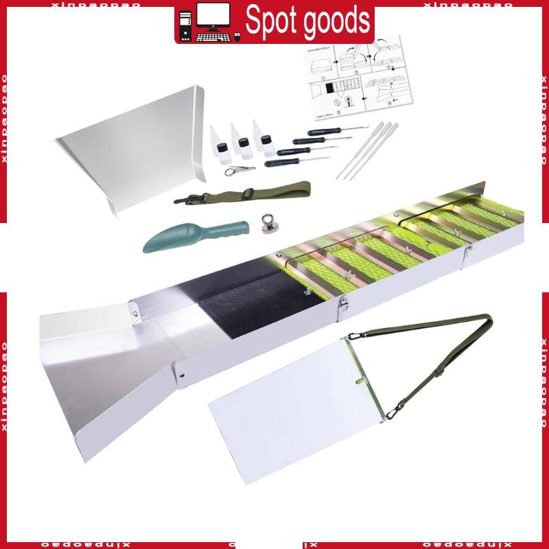 XI 50 นิ้วแบบพกพาพับอลูมิเนียม Sluice กล่อง Gold Panning Kit รวมเครื่องมือที่จําเป็นสําหรับที่มีประสิทธิภาพ Prospectin