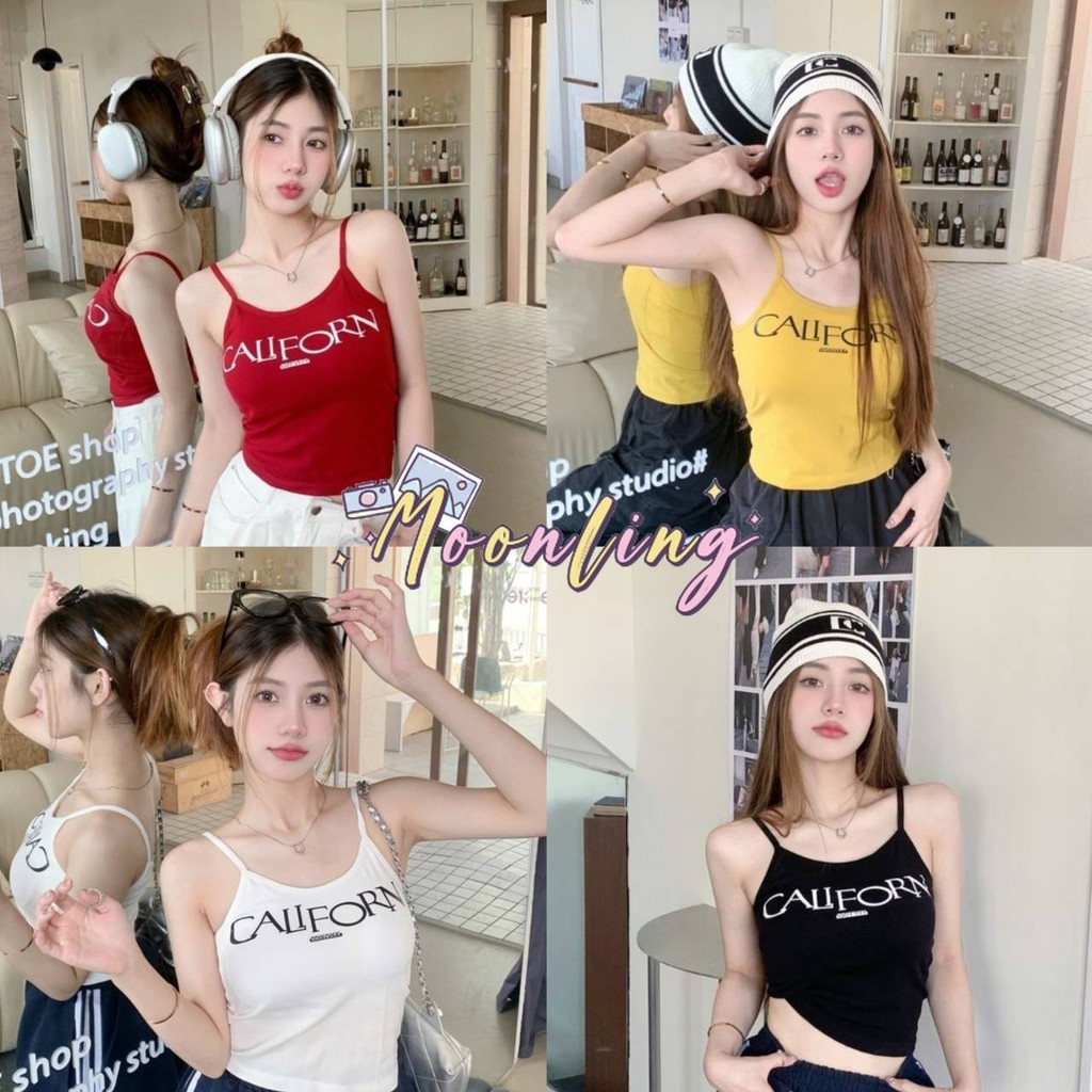 🌜Moonling🌛 พร้อมส่งจากไทย เสื้อสายเดี่ยว ลายสกีนตัวอักษร มีฟองน้ำ *FY3433* -H