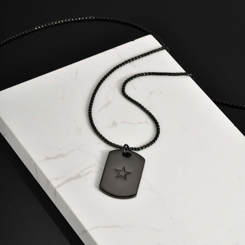 Vnox Simple Tag จี้สร้อยคอสําหรับชาย, Sliver สีสแตนเลสไม่ซีดจางรอบ Star Zirconia Square Charm Choker Unisex เครื่องประดั - รูปที่ 7